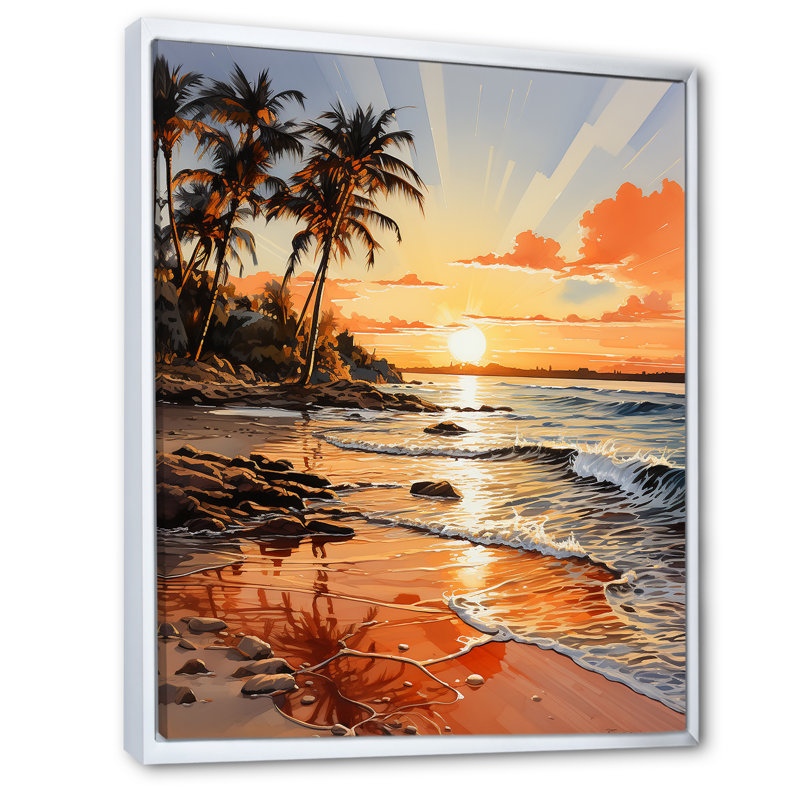 «Beachside Sunset II», reproduction sur toile, Cadre flottant blanc, H 32 po x l 16 po x P 1 po