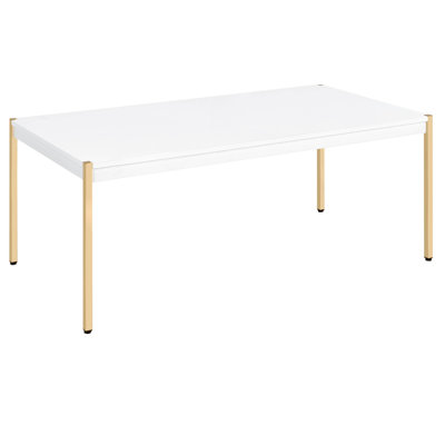 White And Gold Coffee Table In Living Area, Boasting Spacious Desk Robust Metal Leg Frame Elegant For Room, With Surface