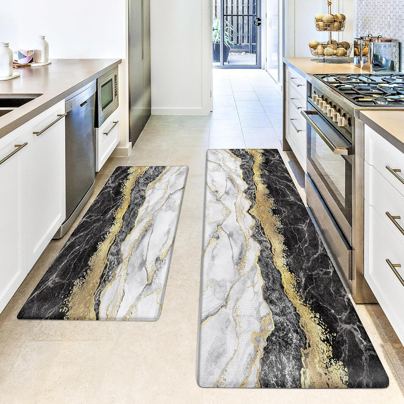 Black Gold Marble Kitchen Mat And Carpet