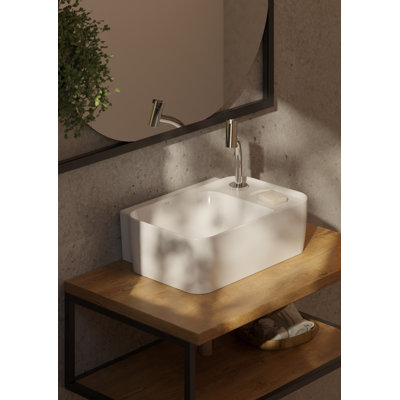 Lavabo de salle de bain mural rectangulaire en porcelaine vitreuse blanche