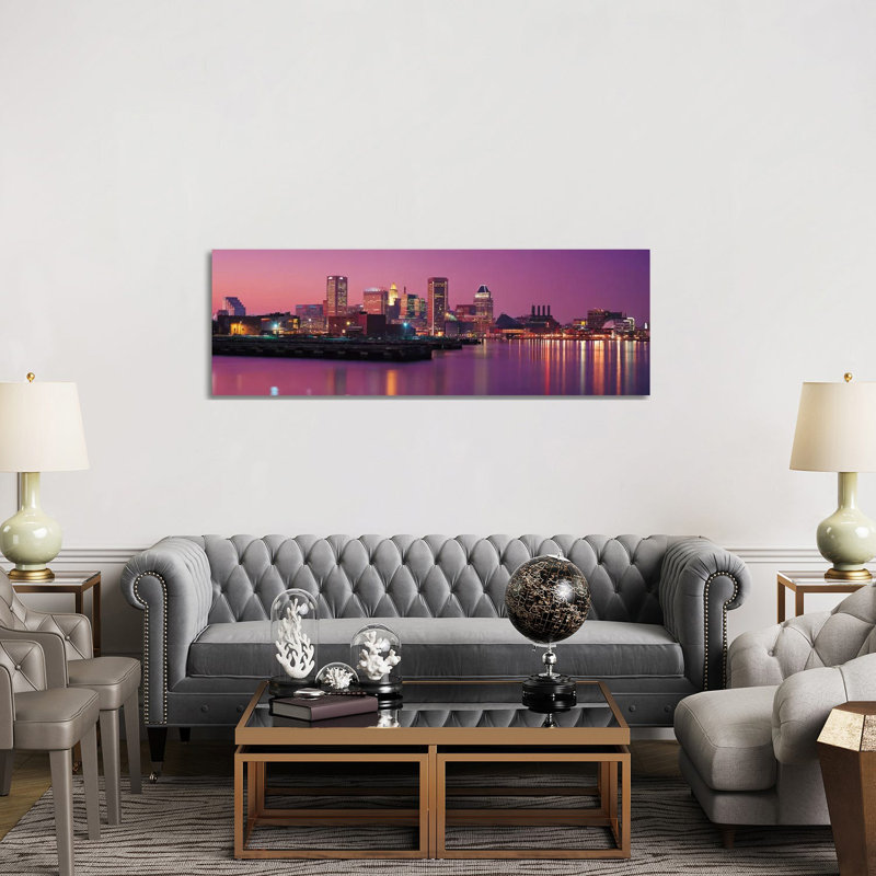 Baltimore Skyline Cityscape (Evening) - Wrapped Canvas Panoramic Print