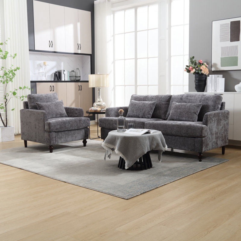 Ensemble de salon en chenille 2 pièces, Gris