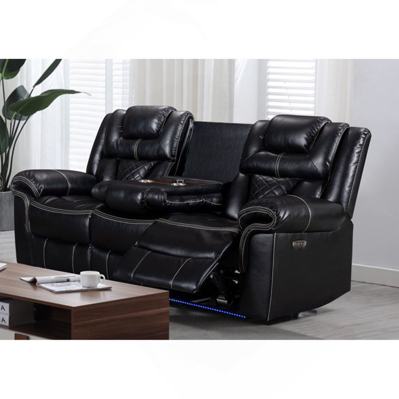 ENCORE SOFA NOIR DOUBLE PUISSANCE AVEC CHARGEUR SANS FIL DDT, GEL CUIR CLAIR ET USB SUR INTERRUPTEUR