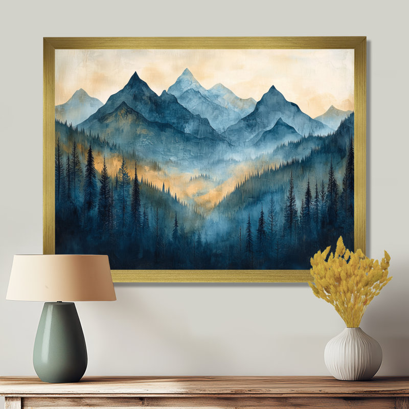 «Mountains Natures Layers In Blue Winter II», art mural montagnes, H 30 po x l 40 po, Reproduction encadrée d'une seule photo