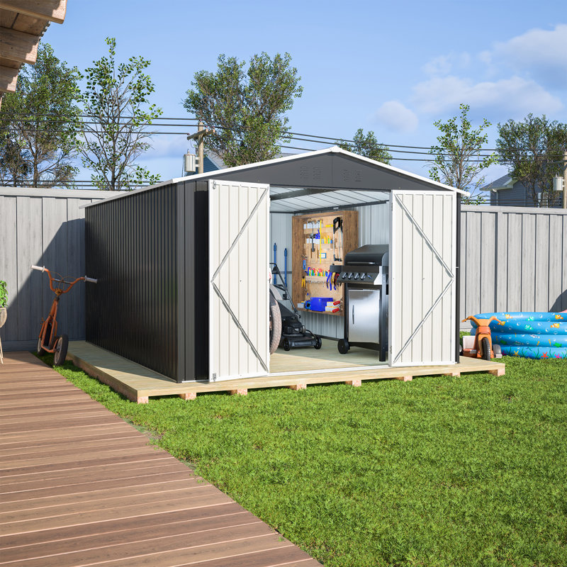 Remise de rangement extérieure 10 pi x 12 pi, Noir, 79.13" H x 113.7" W x 141.06" D
