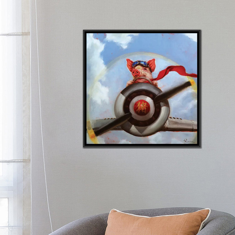 «When Pigs Fly», reproduction sur toile, H 18 po x l 18 po x P 1,5 po, Toile avec cadre noir, Pas de tapis