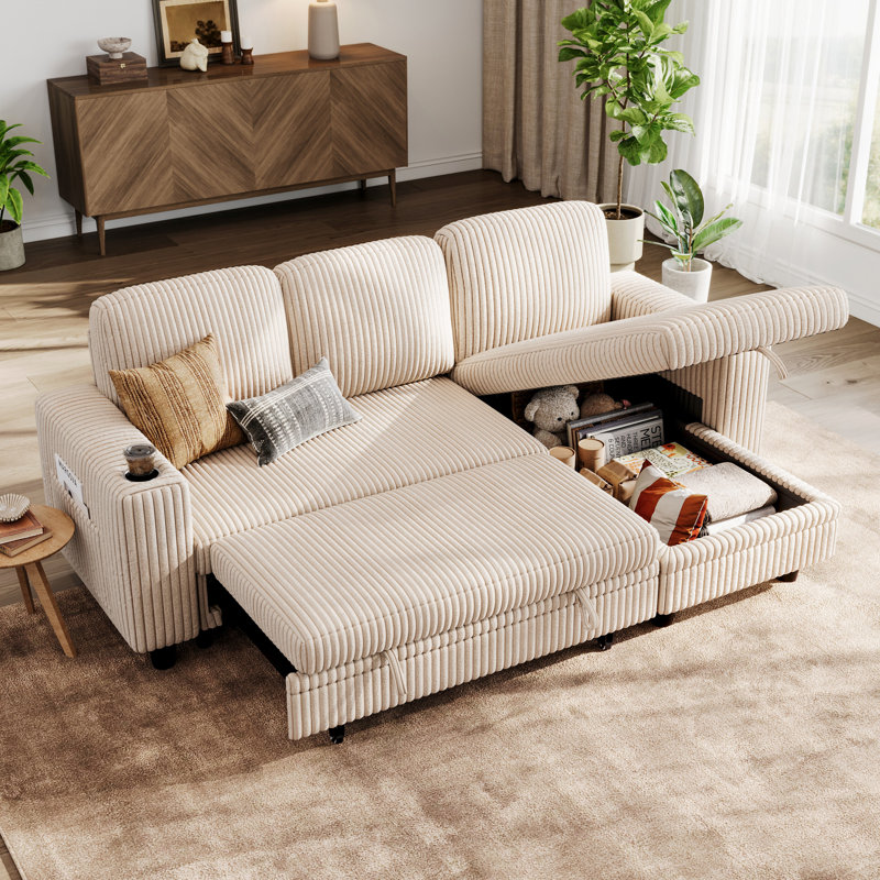 Canapé modulaire en L rembourré en L de 81 po avec méridienne coulissante Sherry, porte de rangement USB et porte-gobelets Sherry