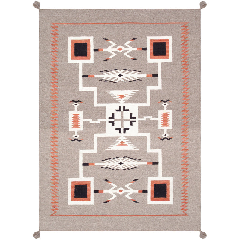 Tuscany Geometric Handmade Flatweave Rectangle 5'1" x 7' Wool Area Rug in Brown/Red/Orange