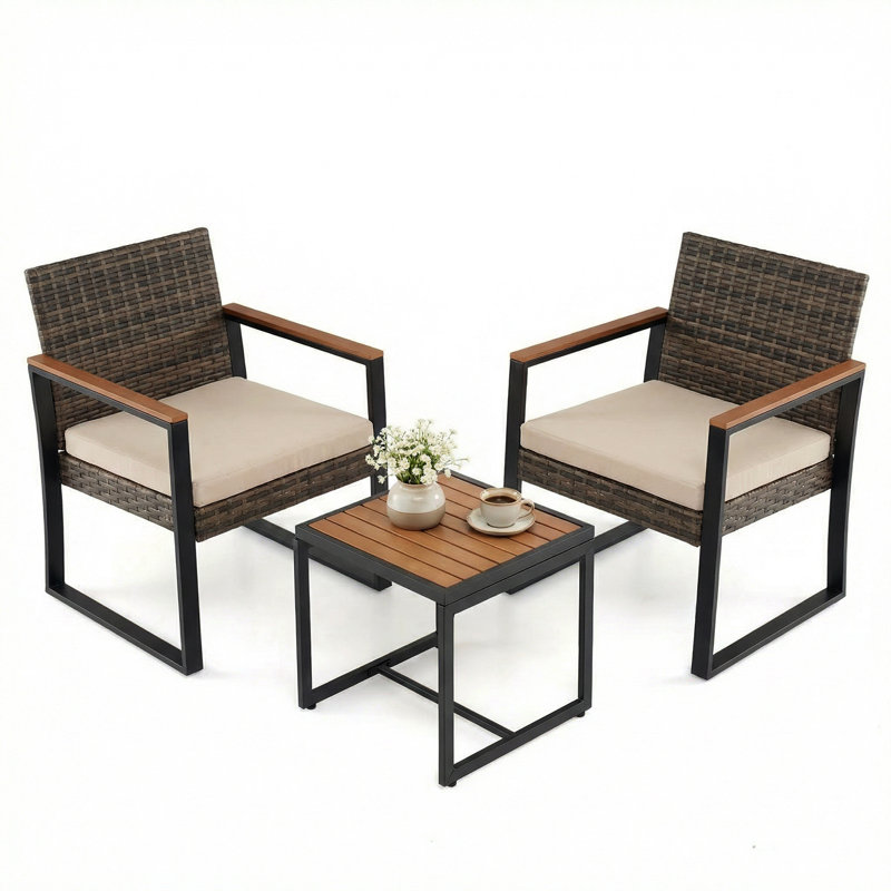 3-Piece PE Wicker Patio Furniture Set Outdoor Bistro Set