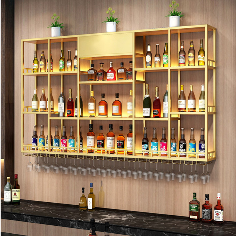 Multi-tier Iron Wall Mounted Wine Rack, Gold, 47.2" H x 70.8" W x 7.8" D