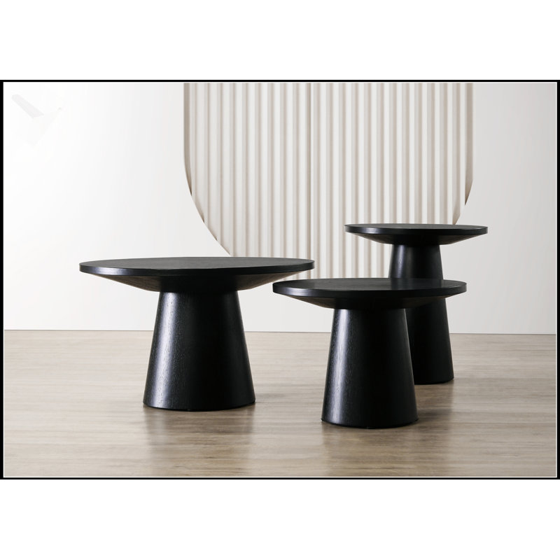 Ensemble de table basse, de bout et de console noir 3 pièces Jasper avec base piédestal durable et design élégant