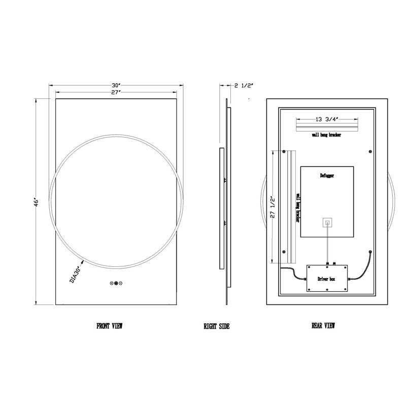 Miroir, 30 po x 46 po, noir mat, rectangulaire, Noir mat