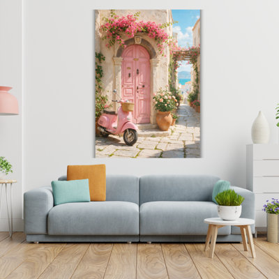 Pink Vespa Scooter Tempered Glass Wall Art
