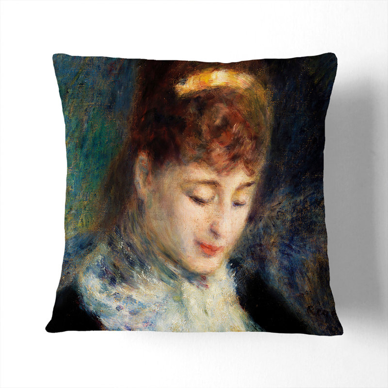 Woman Crocheting Square Throw Cushion, 55cm H x 55cm W x 20cm D