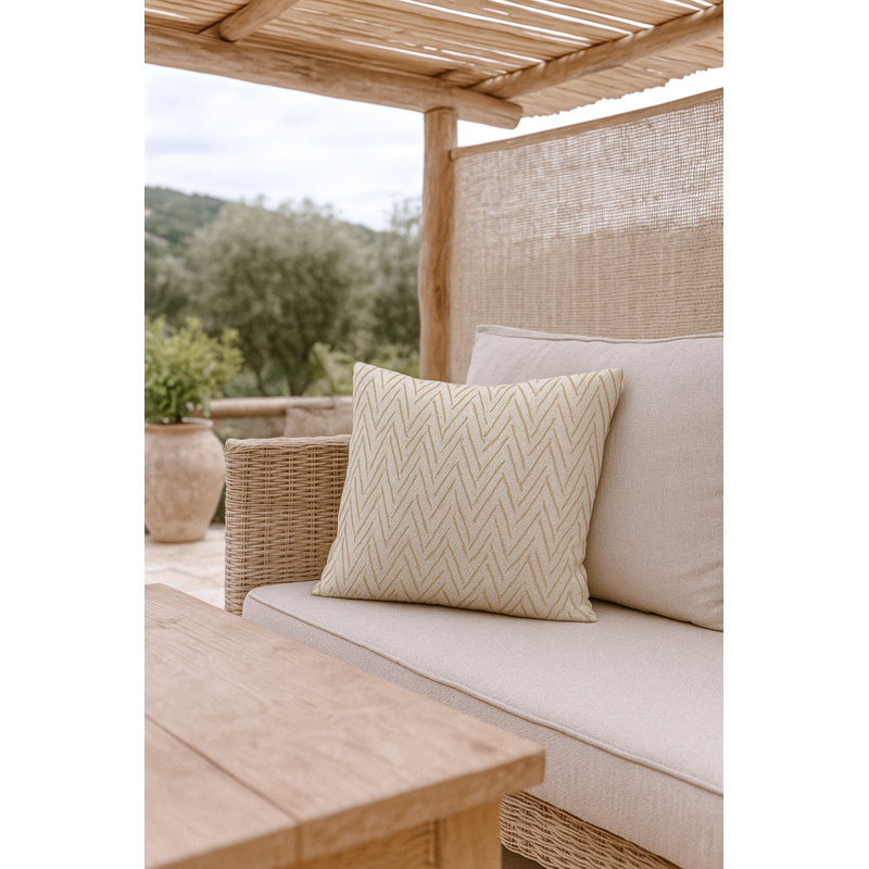 Rustic Beige Chevron Boucle Indoor Outdoor Pillow 20x20, Square 24", Polyester