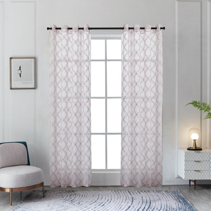 Harshbarger Polyester Sheer Curtain Single Panel, Blush, 52" W x 108" L
