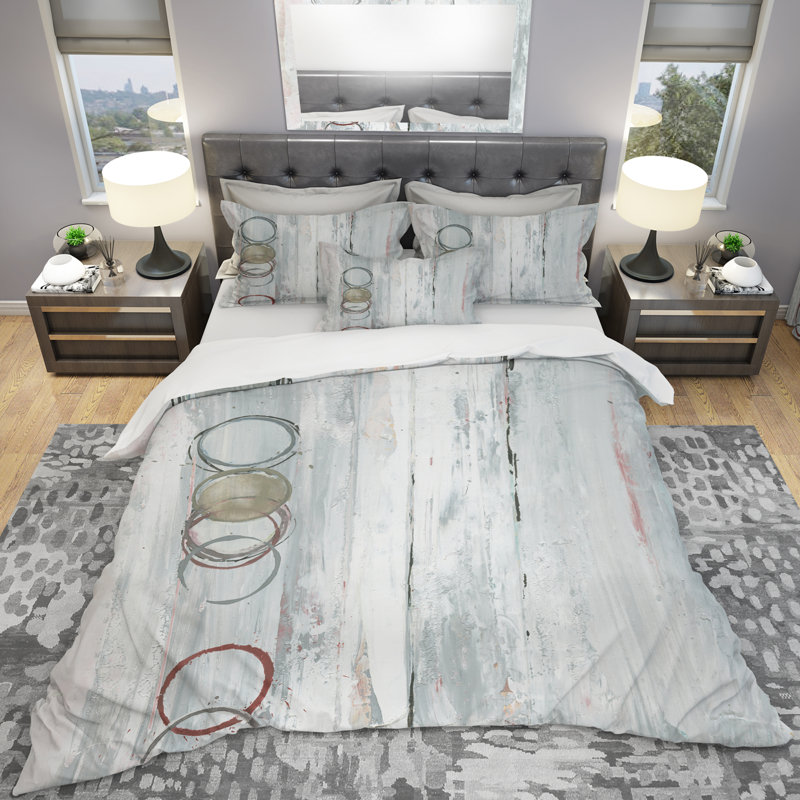 Whitewashed Syrah - Modern Geometric Duvet Cover Set - Microfiber Polyester, King Duvet Cover + 2 Shams
