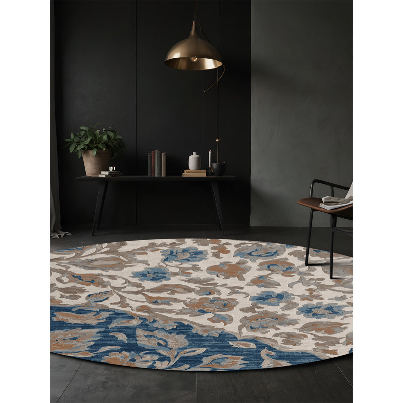 Machine Washable Gray Area Rug, Round 4'