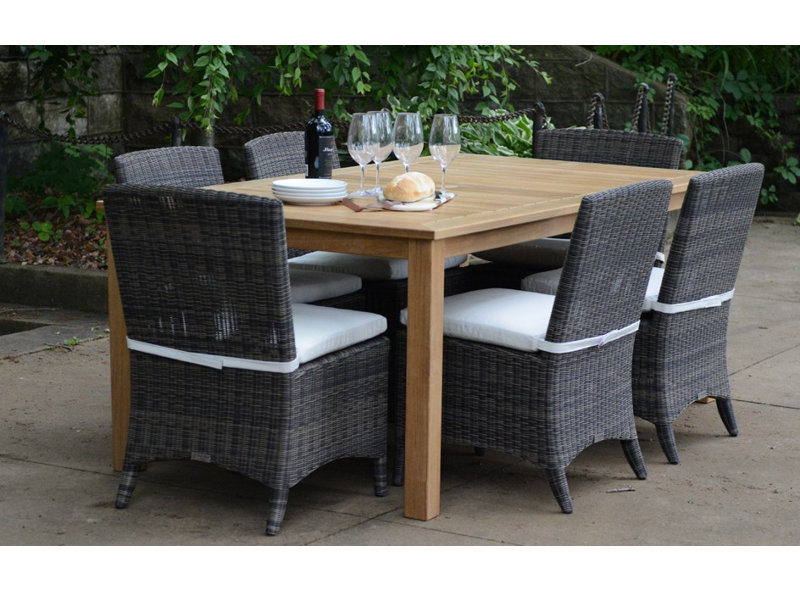 Newport Outdoor 7 - Piece Teak Dining Set with Cushions, Granite