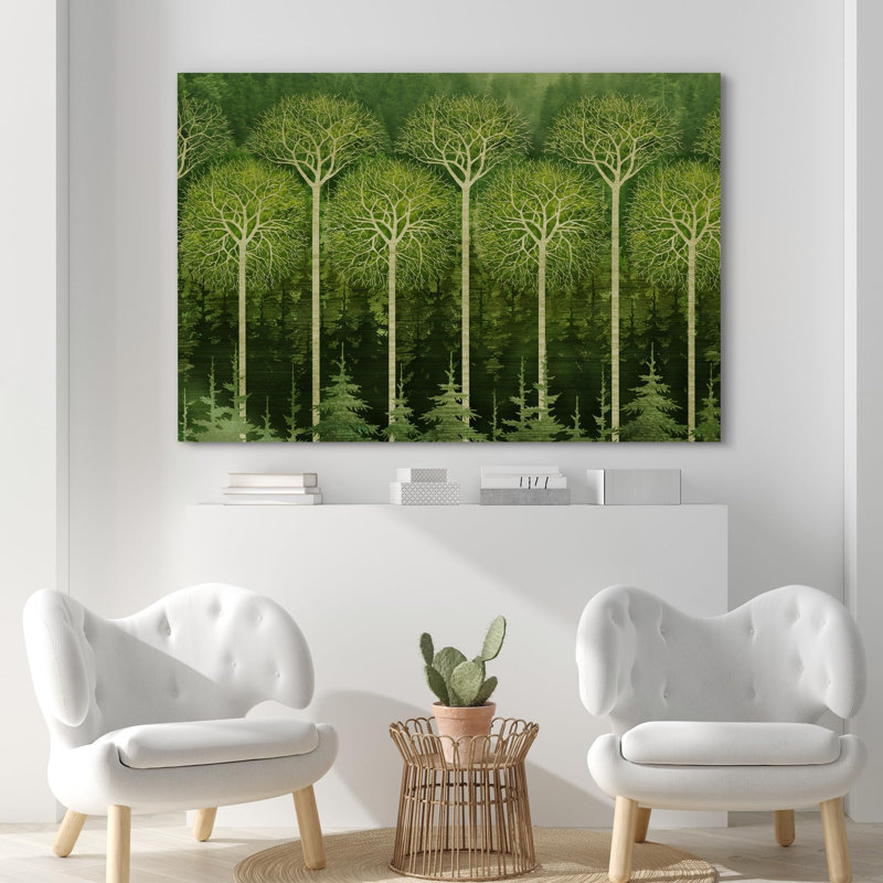 «Abstract Forest», Enchanted Grove Tree Silhouettes Country Rustic, reproduction d'art sur toile encadrée, Toile tendue