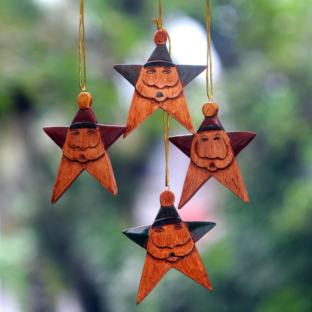3.5'' Handmade Wood Astrology & Stars Holiday Shaped Ornament (Set of 4) The Holiday Aisle®