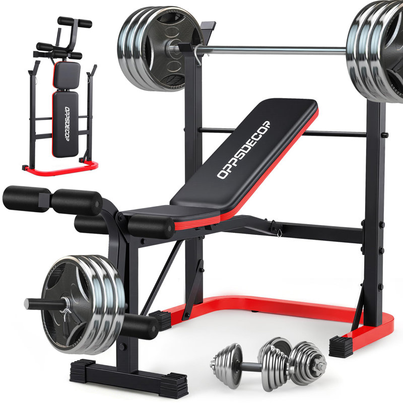 Ensemble de banc de musculation avec extension des jambes et courbure des jambes, ensemble de presse pliable 660LBS avec support à squats pour la gymnastique à domicile, banc de musculation standard