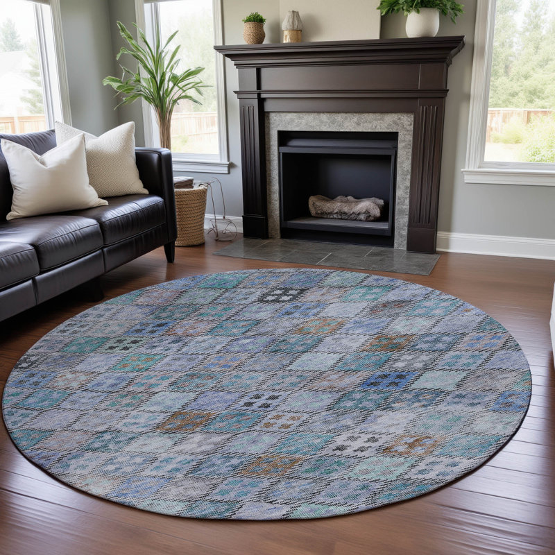 Premium Machine Washable Dahl AMF1081 Geometric Rug, Round 8'