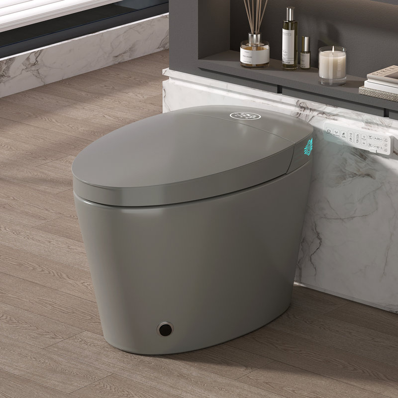 WinZo Smart Toilet with Bidet Built in, Bidet Toilet with Heated Seat, Foot Kick,Warm Water & Dryer, Night Light, Auto Flushing, 12" Rough-in,Remote Control (Grey)