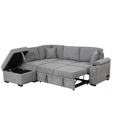 Modern Sleeper Sofa With Linen Upholstery, Space-saving Design For Home & Apartment