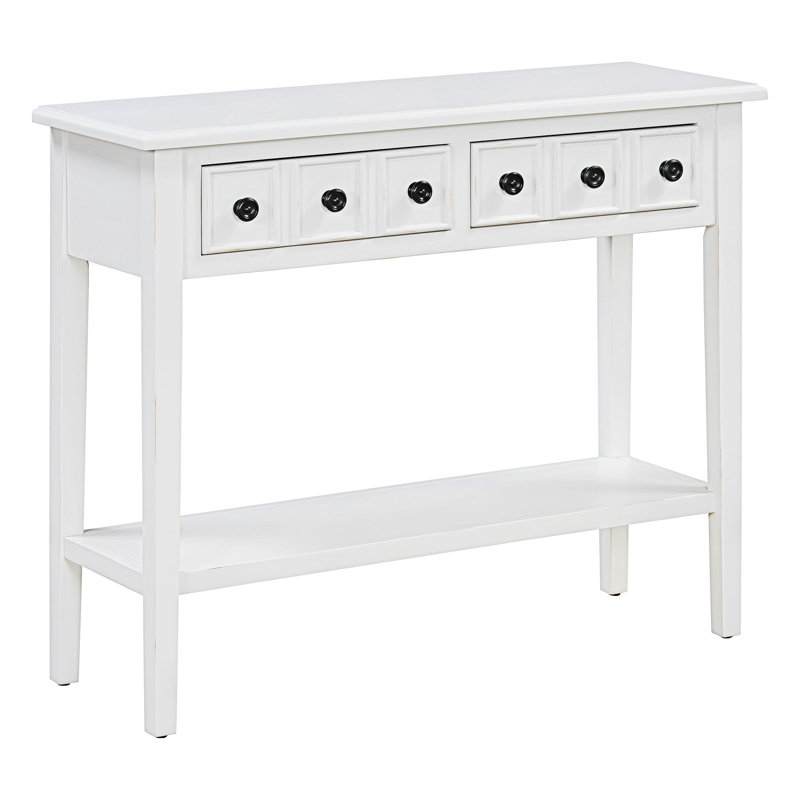Console d'entrée avec tiroirs et tablette ouverte, Blanc