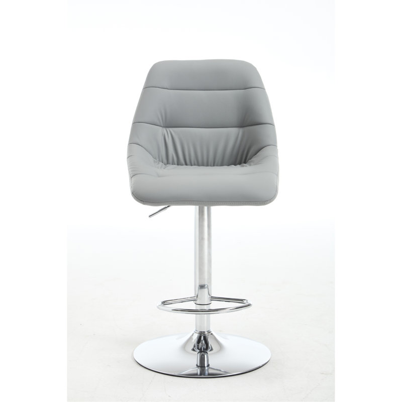Set Of 2 Bar Stools, With Chrome Footrest And Base Swivel Height Adjustable Mechanical Lifting Velvet + Bar Stool-GREY (Easy To Clean)