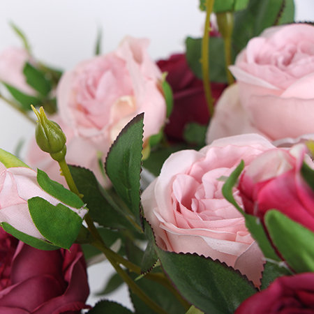 Tige de rose fleuri en soie, 3 tiges, Rose clair