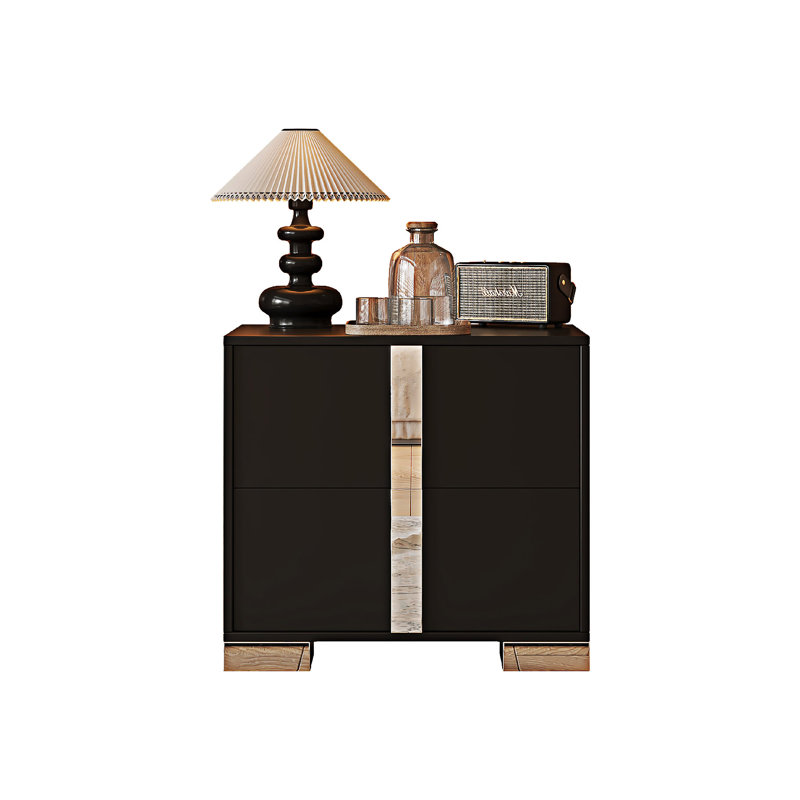 Mirrored Nightstand Bedside Table With Drawers, Black