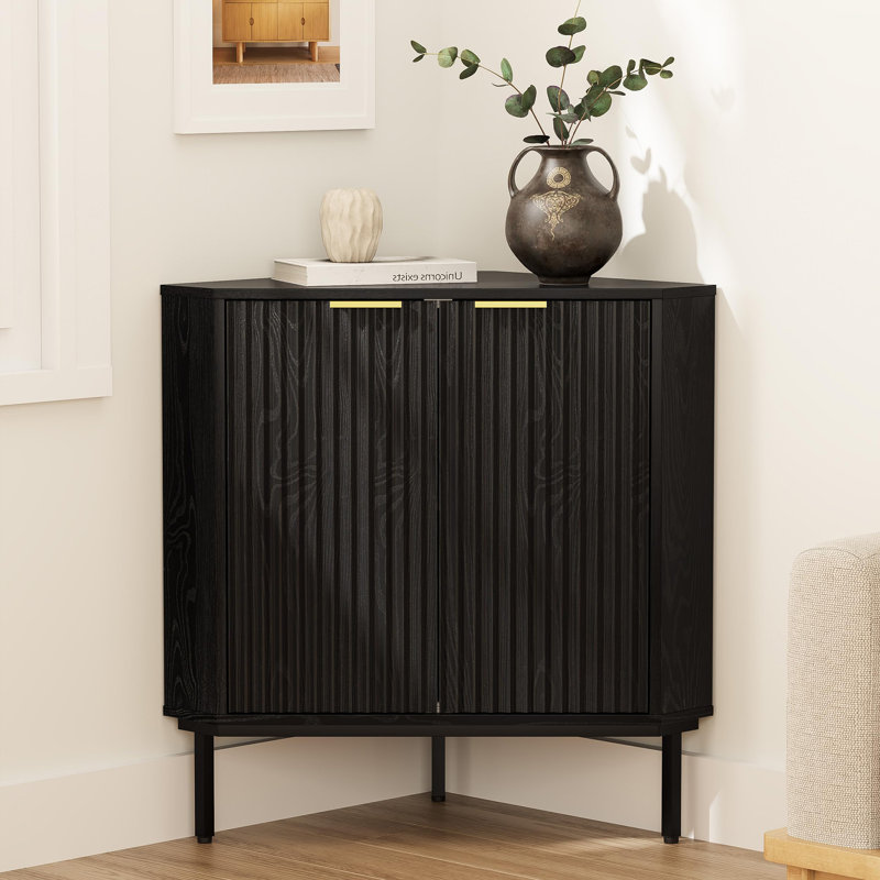 Armoire de coin moderne cannelée, Noir
