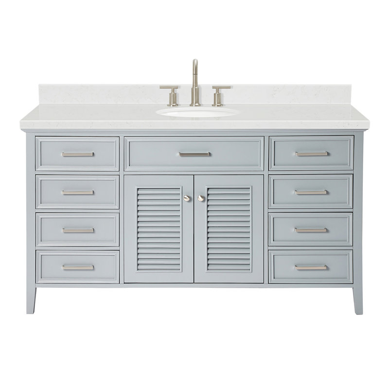 Blazier 60.25 " W Freestanding Standard Free Standing 1 Single Vanity Bathroom Vanity With Carrara Quartz Top, Gray