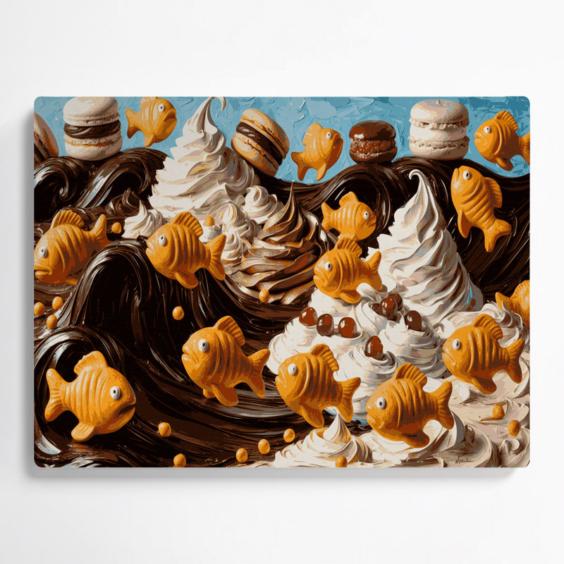Desserts craquelins de poisson rouge, art mural en métal brun, H 11 po x l 14 po