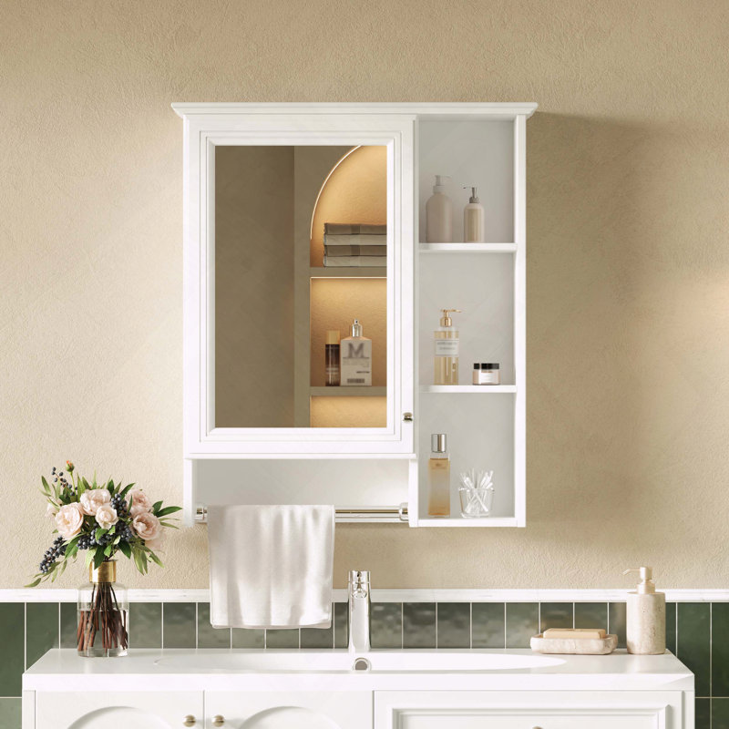 Armoire de salle de bain avec miroir, Blanc