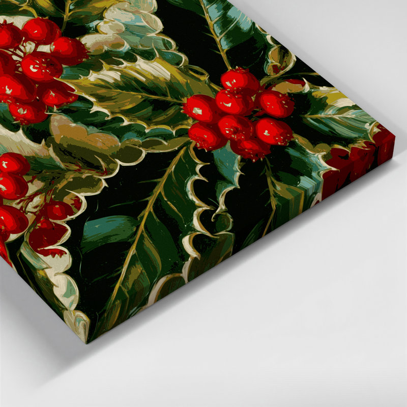 Art de Noël sur toile de Noël houx et baies brunes, H 16 po x l 16 po