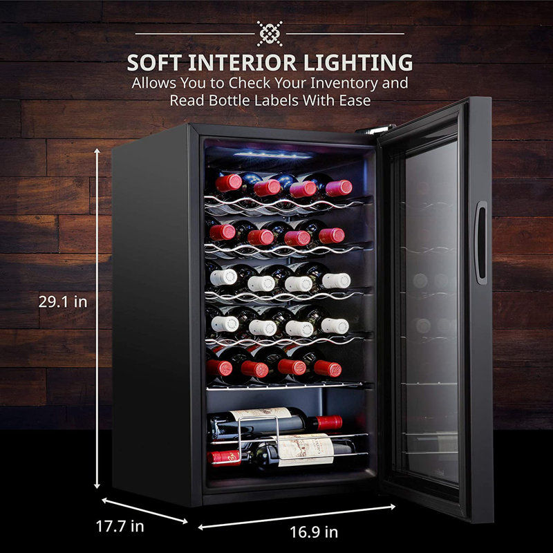 Ivation Black Freestanding 24-Bottle Wine Cooler with Glass Door