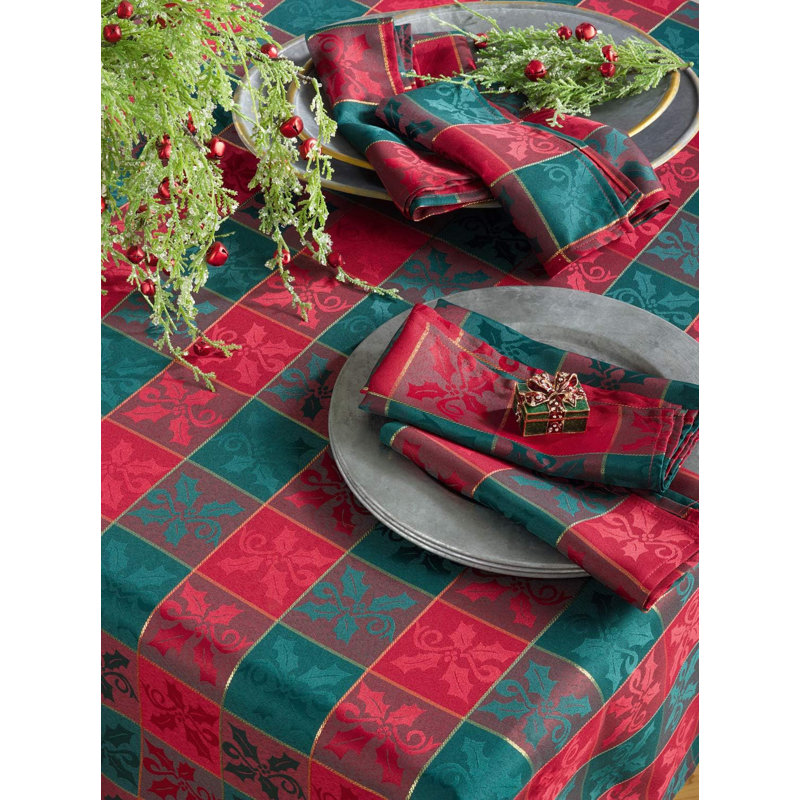 Classic Red & Green Plaid Jacquard Christmas Tablecloth, 160" L x 65" D