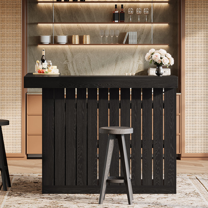 Home Corner Bar Cabinet,L-Shaped Liquor Bar Table, Black