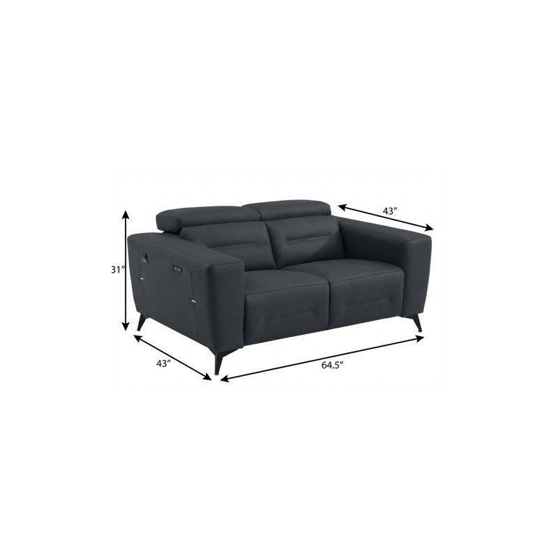 Wilkish Top Grain Italian Leather Power Reclining Loveseat, Dark Gray Genuine Leather