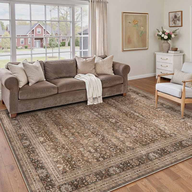 Looma Vintage Floral Area Rug with Machine Washable & Non-Slip, Rectangle 6' x 9'