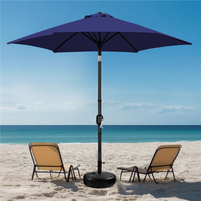 Parasol de marché 9 pi avec bouton-poussoir inclinable et manivelle, bleu marine