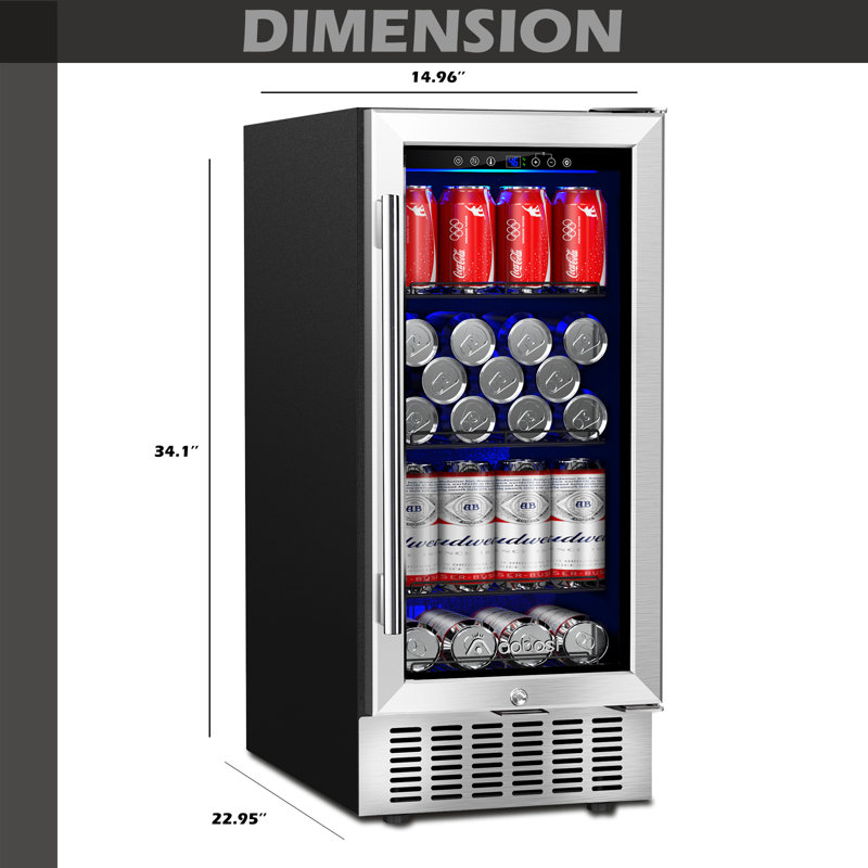 AOBOSI 14.96'' W Convertible 94 Cans (12 oz.) 2.88 Cubic Feet Beverage Cooler with Reversible Door