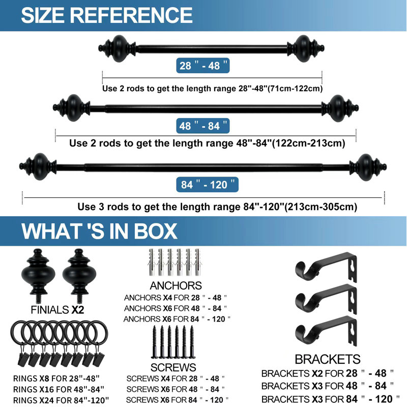 Lipson Steel Adjustable, Black, 84" - 120"