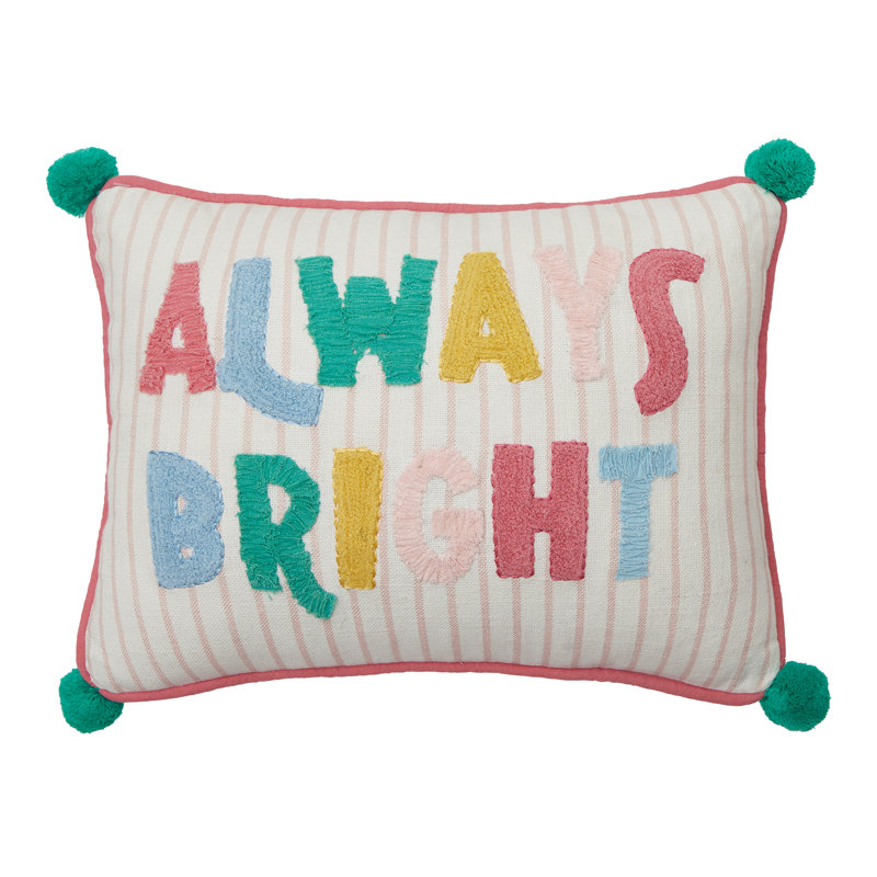 Coussin brodé Always de Holiday Bright avec pompons, Toujours