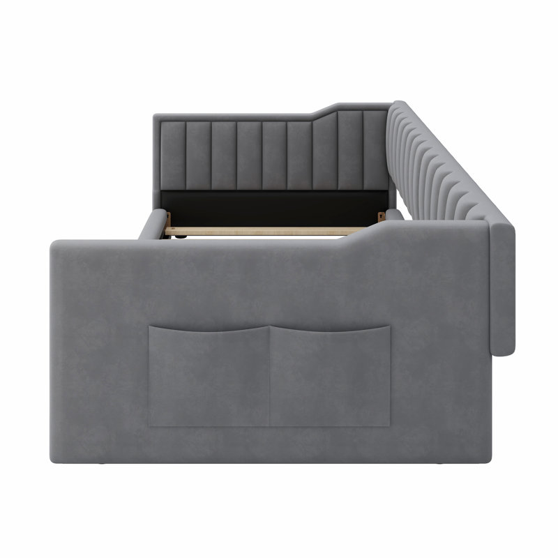 Upholstery Daybed And Side Storage Pocket, Gray, Twin XL
