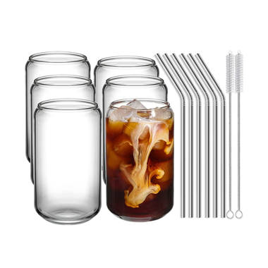 Drinking Glasses with Bamboo Lids and Straw-15.89/18.59oz Glass