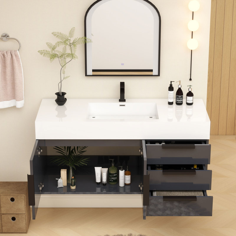 Jessica 48'' Wall-Mounted Single Bathroom Vanity, Gloss Gray